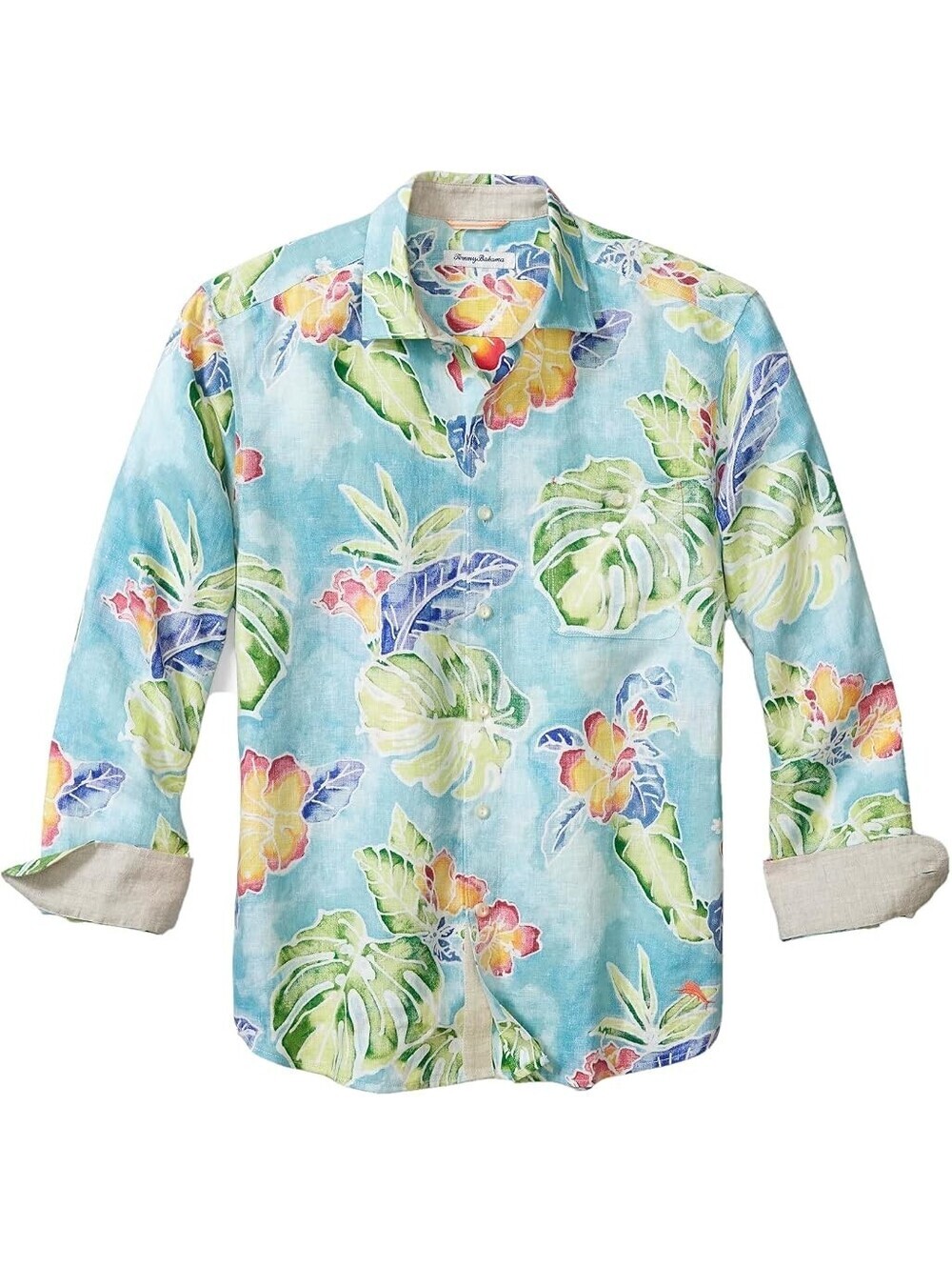 Tommy Bahama Fiesta Keys Floral Aloha Men’s LARGE Long Sleeve 100% Linen